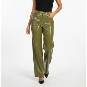 Danielle Bernstein Faux Leather Pants Olive Green Clean Girl Going Out Size 2